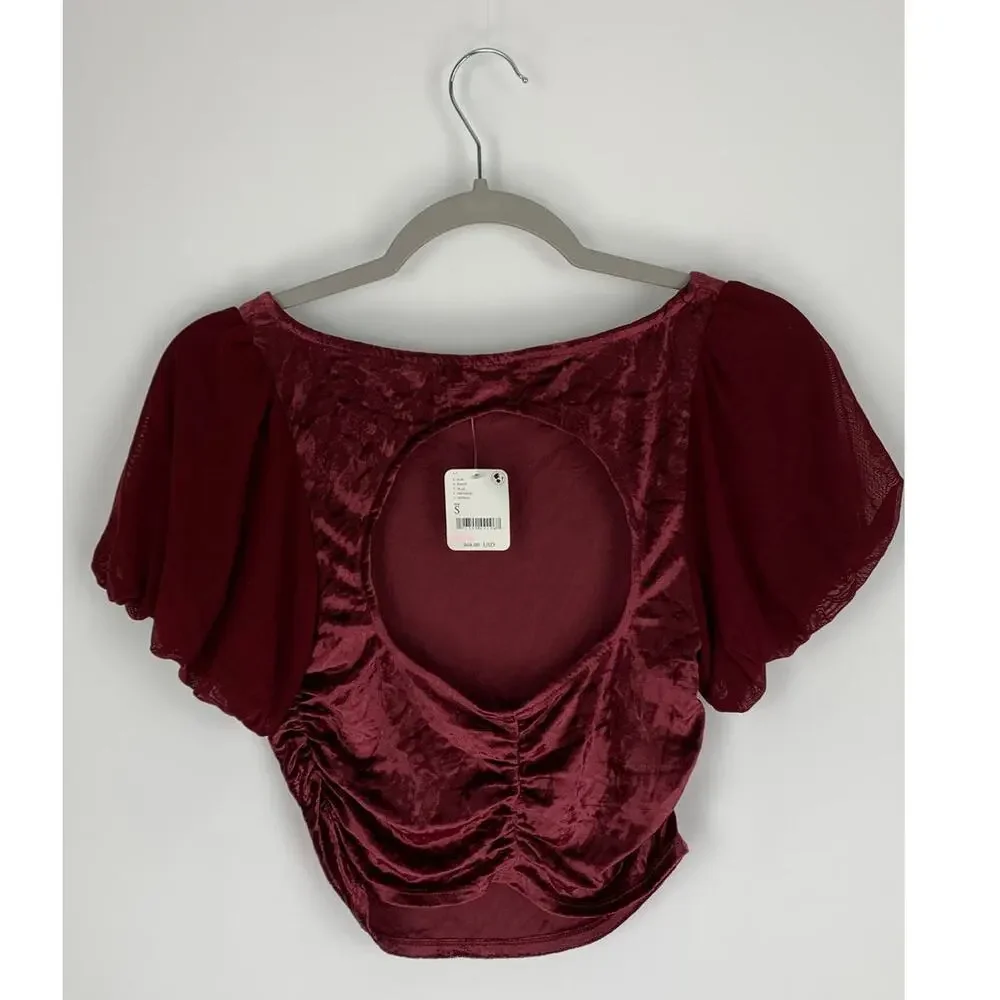 Free People Intimately Midnight Mood Velvet Crop Dark Red Womens Small New 90s